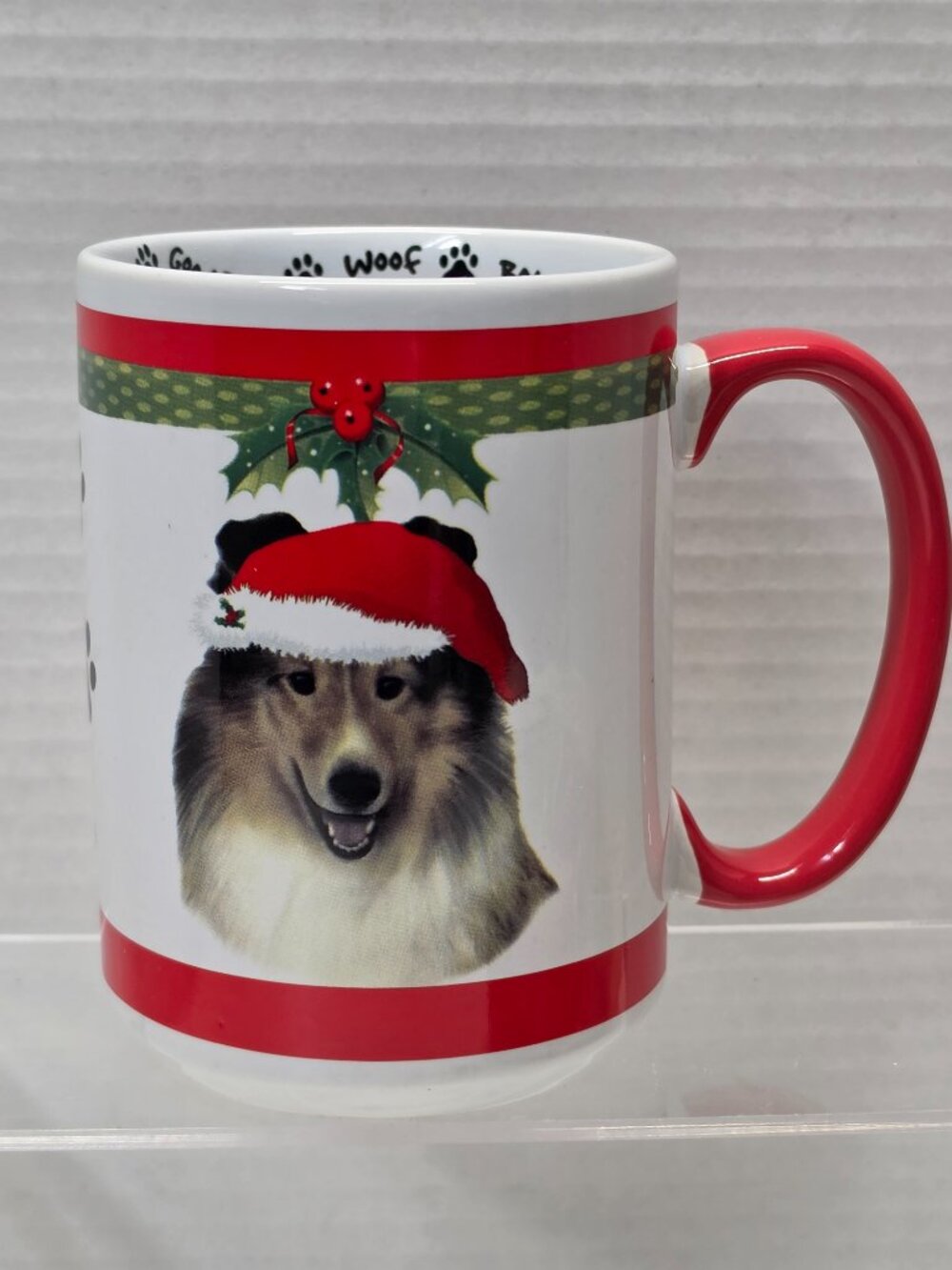 E&S Pets Rough Collie Sheltie Christmas Coffee Mug Santa Hat Ho Ho Ho
